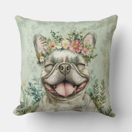 Franse Bulldog Hondenliefhebber Groene Bloemen Kussen