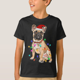 Franse Bulldog Hondenliefhebber kerstboom lichten T-shirt