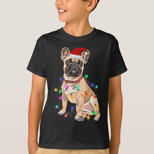 Franse Bulldog Hondenliefhebber kerstboom lichten T-shirt (Voorkant)