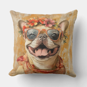 Franse Bulldog Hondenliefhebber Sinaasappel Bloeme Kussen