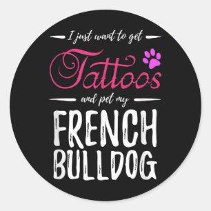 Franse Bulldog Hondenliefhebber Tattoo Funny Dog M Ronde Sticker