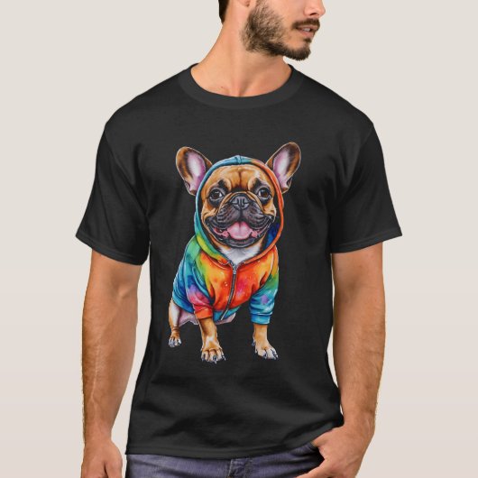 Franse Bulldog Hoodie Frenchie Dog Funny Art Print T-shirt (Voorkant)