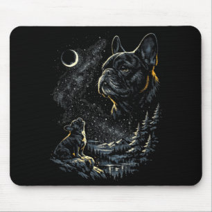 Franse bulldog huilt naar de maan vintage 90s grap muismat