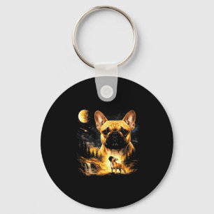 Franse bulldog huilt naar de maan vintage 90s sleutelhanger