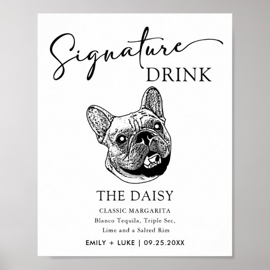 Franse Bulldog Huwelijkshandtekening Drink teken Poster (Voorkant)