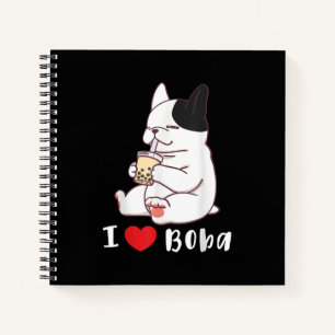 Franse Bulldog I Love Boba Bubble Milk Tea Dog Cut Notitieboek