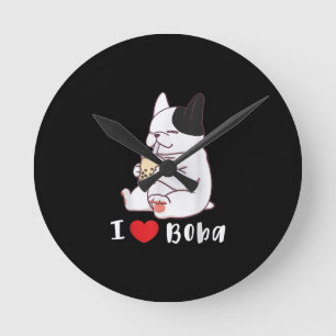 Franse Bulldog I Love Boba Bubble Milk Tea Dog Cut Ronde Klok