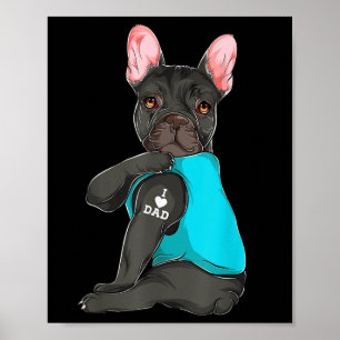 Franse Bulldog I Love Dad Tattoo Kleding, Dog Dad Poster