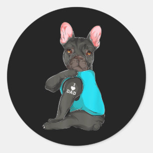 Franse Bulldog I Love Dad Tattoo Kleding, Dog Dad Ronde Sticker