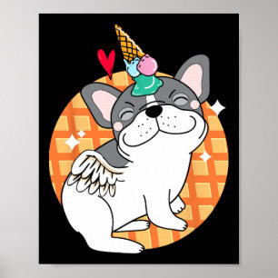Franse Bulldog Ice Cream Frenchie Birthday Poster