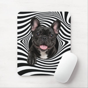 Franse Bulldog in Abstract Gestreepte Gat Muismat