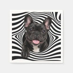 Franse Bulldog in Abstract Gestreepte Gat Servet