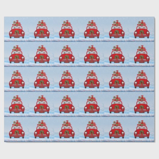 Franse Bulldog In Auto Met Kerstman Cadeaupapier (Vlak)