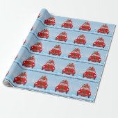Franse Bulldog In Auto Met Kerstman Cadeaupapier (Uitgerold)