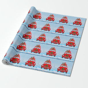 Franse Bulldog In Auto Met Kerstman Cadeaupapier