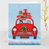 Franse Bulldog In Auto Met Kerstman Kaart (Gele Bloem)