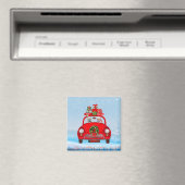 Franse Bulldog In Auto Met Kerstman Magneet (Insitu (Vaatwasser))