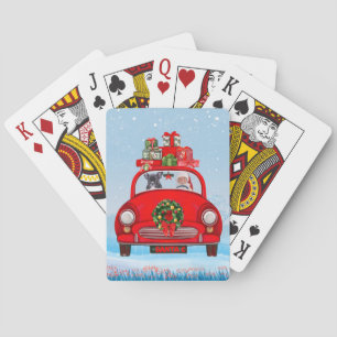 Franse Bulldog In Auto Met Kerstman  Pokerkaarten