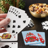 Franse Bulldog In Auto Met Kerstman Pokerkaarten (Insitu)