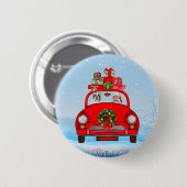 Franse Bulldog In Auto Met Kerstman Ronde Button 5,7 Cm (Voorkant /achterkant)