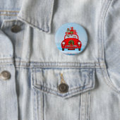 Franse Bulldog In Auto Met Kerstman Ronde Button 5,7 Cm (In situ)