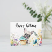 Franse Bulldog in Bloemenveld Verjaardag Briefkaart (Staand voorkant)
