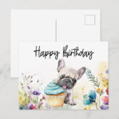 Franse Bulldog in Bloemenveld Verjaardag Briefkaart (Voorkant / Achterkant)