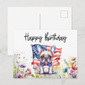 Franse Bulldog in Bloemenveld Verjaardag Briefkaart (Voorkant / Achterkant)