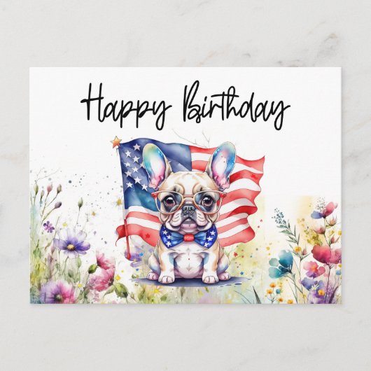 Franse Bulldog in Bloemenveld Verjaardag Briefkaart (Voorkant)