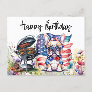 Franse Bulldog in Bloemenveld Verjaardag Briefkaart