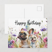 Franse Bulldog in Bloemenveld Verjaardag Briefkaart (Voorkant / Achterkant)