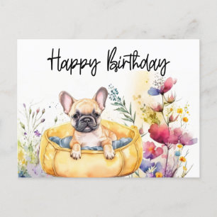 Franse Bulldog in Bloemenveld Verjaardag Briefkaart
