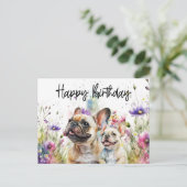 Franse Bulldog in Bloemveld Verjaardag Briefkaart (Staand voorkant)