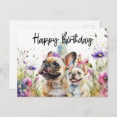 Franse Bulldog in Bloemveld Verjaardag Briefkaart (Voorkant / Achterkant)