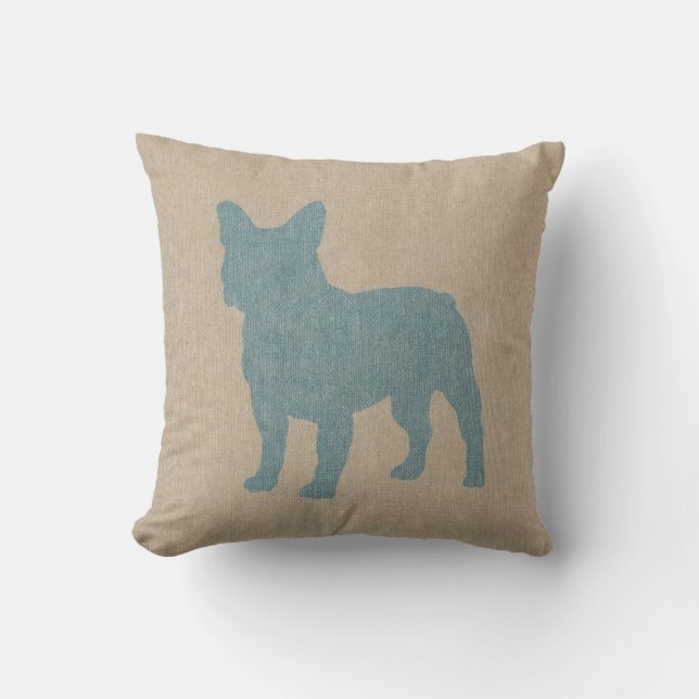 Franse Bulldog in Blue op Linen look Kussen (Voorkant)