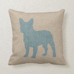 Franse Bulldog in Blue op Linen look Kussen