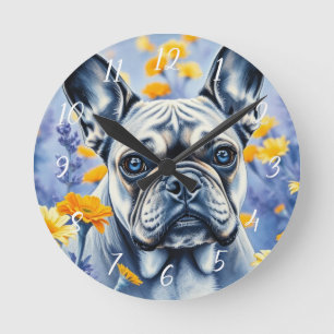 Franse Bulldog in de bloemen Ronde Klok