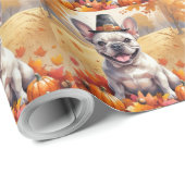 Franse Bulldog in de herfst verlaat Thanksgiving k Cadeaupapier (Rol Hoek)