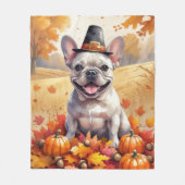 Franse Bulldog in de herfst verlaat Thanksgiving k Fleece Deken (Voorkant)