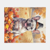 Franse Bulldog in de herfst verlaat Thanksgiving k Fleece Deken (Voorkant (Horizontaal))