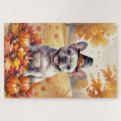 Franse Bulldog in de herfst verlaat Thanksgiving k Legpuzzel (Horizontaal)