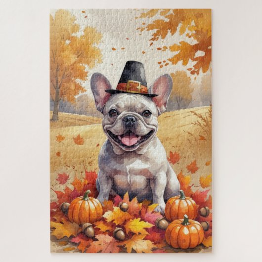 Franse Bulldog in de herfst verlaat Thanksgiving k Legpuzzel (Verticaal)