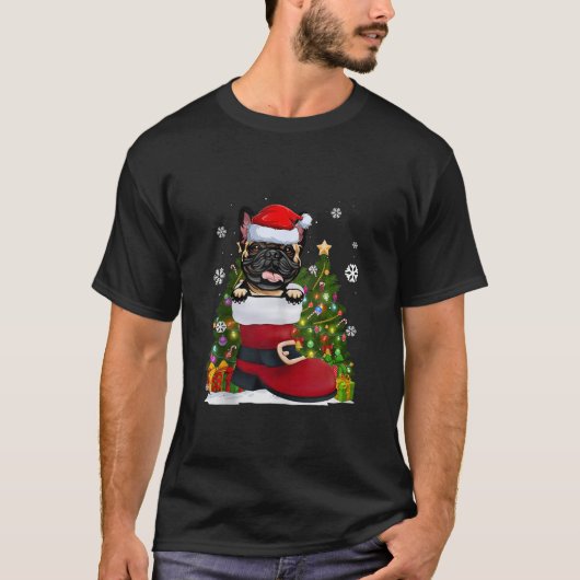 Franse Bulldog in de schoen Santa Hat Lelijke Kers T-shirt (Voorkant)