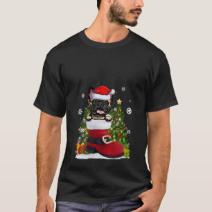 Franse Bulldog in de schoen Santa Hat Lelijke Kers T-shirt
