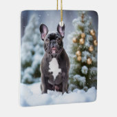 Franse Bulldog in de sneeuw Keramisch Ornament (Rechts)