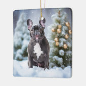 Franse Bulldog in de sneeuw Keramisch Ornament (Links)