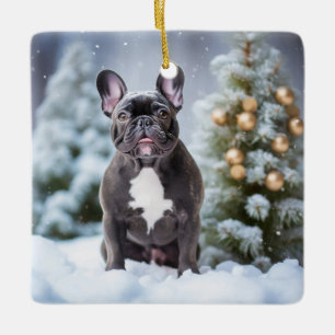 Franse Bulldog in de sneeuw Keramisch Ornament