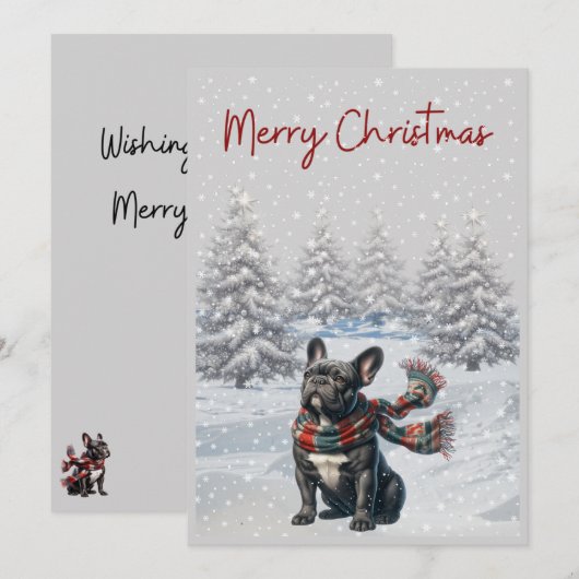 Franse Bulldog in de Sneeuw Kerstkaart (Voorkant / Achterkant)