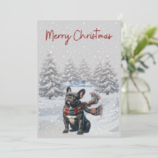 Franse Bulldog in de Sneeuw Kerstkaart (Staand voorkant)
