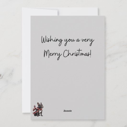 Franse Bulldog in de Sneeuw Kerstkaart (Achterkant)